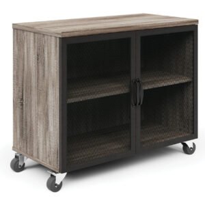 OfficeSource Riveted Collection Industrial Mobile Cabinet with Metal Mesh Doors
