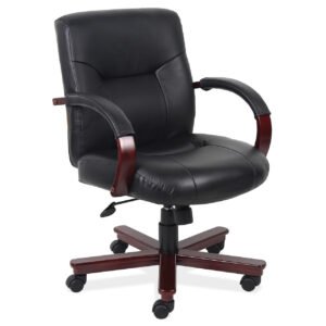 OfficeSource Spencer Collection Executive Mid Back Swivel Tilt with Mahogany Frame