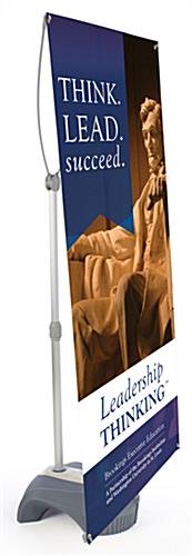 Outdoor Banner Stand with Custom Printed Graphics, Adjustable Height & Width - Gray