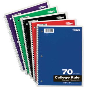 Oxford 1-Subject Spiral Notebook, College Ruled, Assorted Colors, 10-1/2" x 8", 70 Sheets