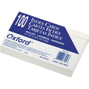 Oxford Ruled Index Cards, White, 3" x 5", 100 Cards