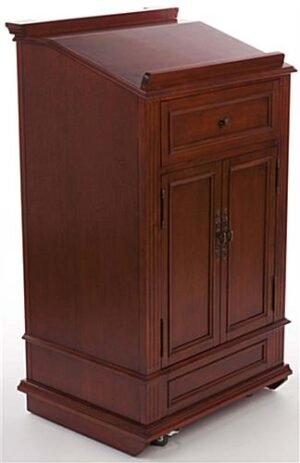 Podium for Floor, Cabinet, Drawer & Wheels, Ornate Hardware - Cherry