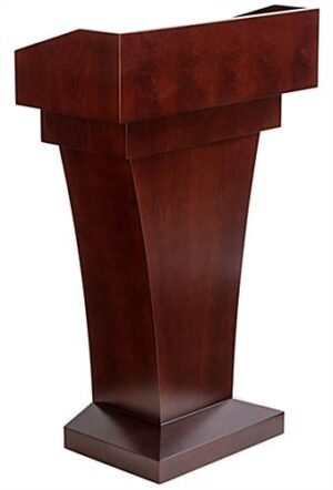 Podium for Floor, High Desktop Sides, Sliding Drawer, MDF – Mahogany