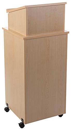 Podium for Floor, Lockable Storage Area, Adjustable Shelf, Wheels - Maple