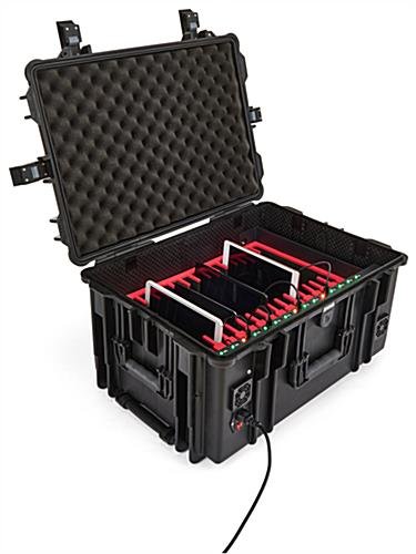 Portable Charging Enclosure w/ 16 Ports, Built-in Wheels, Handle, Double Locks- Black