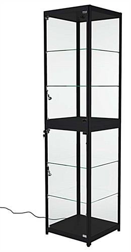 Portable Display Case w/Top & Side Lights, Locking Hinged Door, Carrying Case - Black