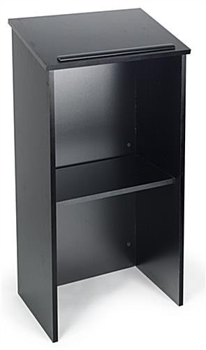 Portable Podium for Floor, Open Back with Shelf, MDF - Black