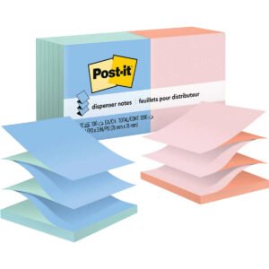 Post-it Dispenser Pop-up Notes, 3" x 3", Alternating Pastel Colors, 100 Sheets, 12 Pads