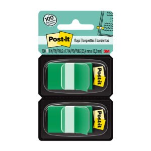 Post-it Flags in Dispenser, Green, 1" x 1-3/4", 100 Flags