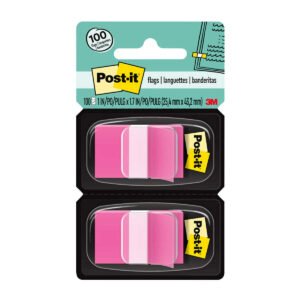 Post-it Flags in Dispenser, Neon Pink, 1" x 1.7", 100 Flags