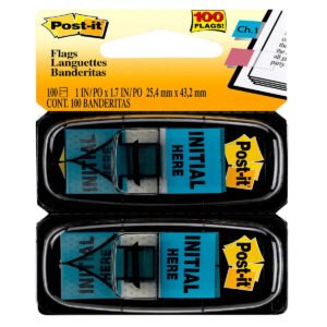 Post-it "Initial Here" Flags in Dispenser, Blue, 1" x 1-3/4", 300 Flags