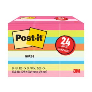 Post-it Notes, 1-1/2" x 2", Assorted Bright Colors, 100 Sheets, 24 Pads