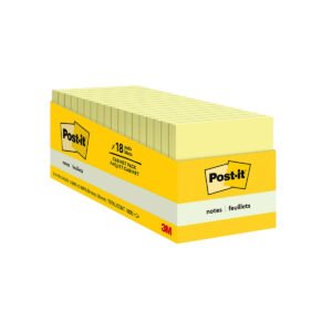 Post-it Notes Cabinet Pack, 3" x 3", Canary Yellow, 90 Sheets, 18 Pads