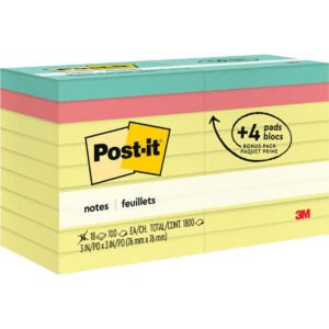 Post-it Notes Value Pack, 3" x 3", Canary Yellow and Poptimistic Collection, 100 Sheets, 18 Pads