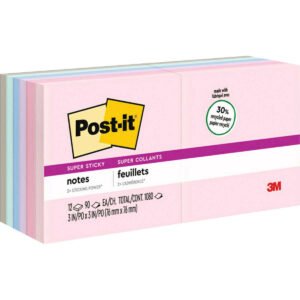 Post-it Recycled Super Sticky Notes, 3" x 3", Wanderlust Pastels Collection, 90 Sheets, 12 Pads