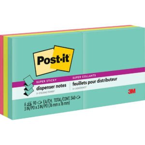 Post-it Super Sticky Dispenser Pop-up Notes, 3" x 3", Supernova Neons Collection, 90 Sheets, 6 Pads