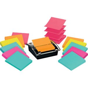 Post-it Super Sticky Dispenser Pop-Up Notes with Dispenser, 3" x 3", Assorted Colors, 90 Sheets, 12 Pads
