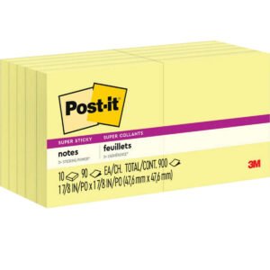 Post-it Super Sticky Notes, 1-7/8" x 1-7/8", Canary Yellow, 100 Sheets, 10 Pads