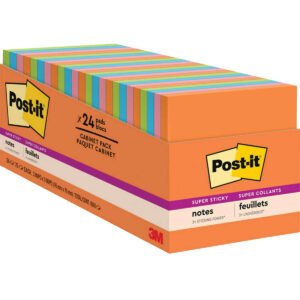 Post-it Super Sticky Notes, 3" x 3", Energy Boost Collection, 70 Sheets, 24 Pads