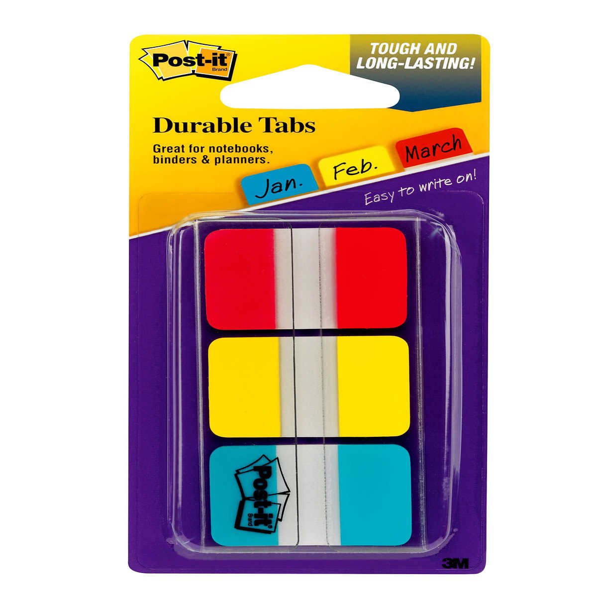 Post-it Write-On Index Tabs, Removable, 1" x 1-1/2", Assorted Colors, 3 pk, 198 ct