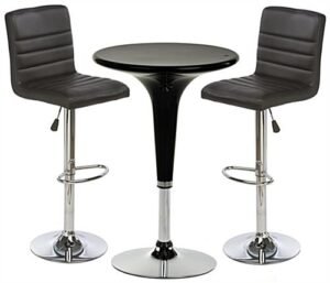Pub Table Set with 1 Round Cocktail Table, 2 Adjustable Leatherette Stools - Black