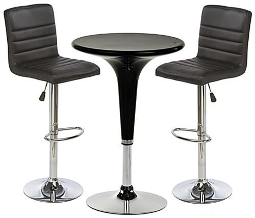 Pub Table Set with 1 Round Cocktail Table, 2 Adjustable Leatherette Stools - Black