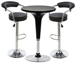 Pub Table Set with 1 Round Cocktail Table, 2 Adjustable Leatherette Stools - Black