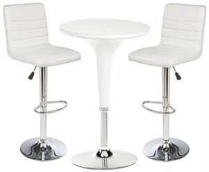 Pub Table Set with 1 Round Cocktail Table, 2 Adjustable Leatherette Stools - White