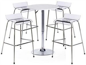 Pub Table Set with 1 Round Cocktail Table, 4 Acrylic Stools - White