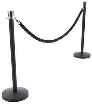QueuePole.Deluxe Round 39" Black Stanchion Posts with 6.5' Braided Black Rope