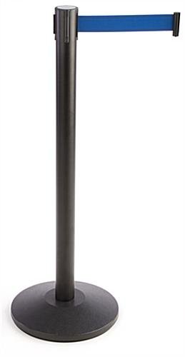 QueuePole.Deluxe Round 40" Stanchion Post with 9.5' Blue Retractable Belt - Black