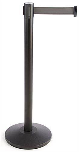 QueuePole.Deluxe Round 40" Stanchion Post with 9.5' Gray Retractable Belt - Black