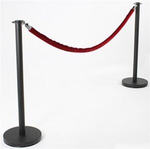QueuePole.Deluxe Round Set of (2) 39" Black Stanchion Posts with 6.5' Burgundy Rope