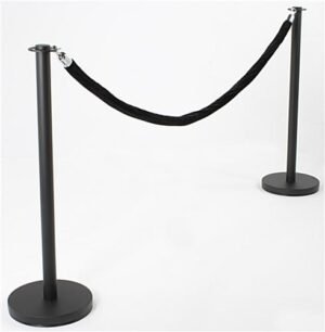 QueuePole.Deluxe Round Set of (2) 39" Black Stanchion Posts with 6.5' Black Rope
