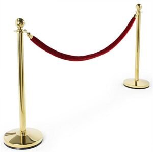 QueuePole.Deluxe Round Set of (2) 39" Brass Stanchion Posts with 6.5' Burgundy Rope