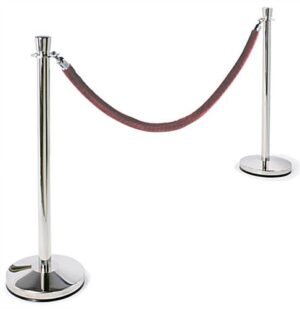 QueuePole.Deluxe Round Set of (2) 39" Chrome Stanchion Posts with 6.5' Burgundy Rope