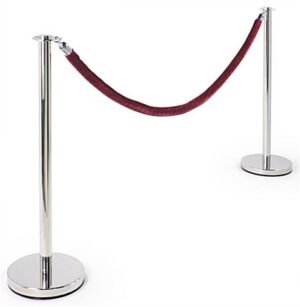 QueuePole.Deluxe Round Set of (2) 39" Chrome Stanchion Posts with 6.5' Burgundy Rope