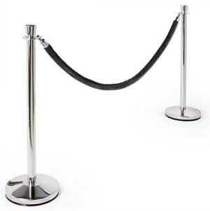 QueuePole.Deluxe Round Set of (2) 39" Chrome Stanchion Posts with 6.5' Black Rope