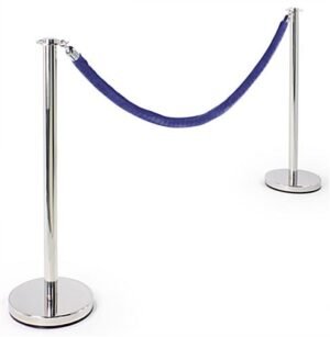 QueuePole.Deluxe Round Set of (2) 39" Chrome Stanchion Posts with 6.5' Blue Rope