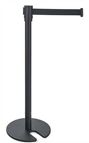 QueuePole.Economy 41" Stanchion Post with 6.5' Retractable Belt, Stackable - Black