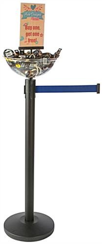 QueuePole.Economy 41.5” Black Stanchion Post with 6.5’ Blue Belt, Topper & Bowl