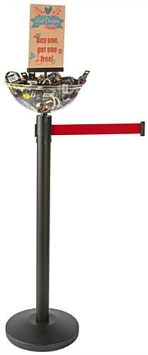 QueuePole.Economy 41.5” Black Stanchion Post with 6.5’ Red Belt, Topper & Bowl