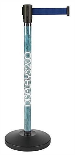 QueuePole.Economy 41.5” Clear Stanchion Post with 6.5’ Blue Belt & Custom Graphic