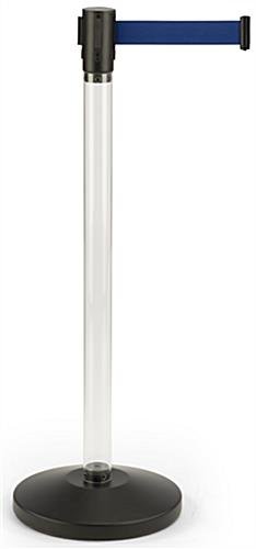 QueuePole.Economy 41.5" Clear Stanchion Post with 6.5' Blue Retractable Belt