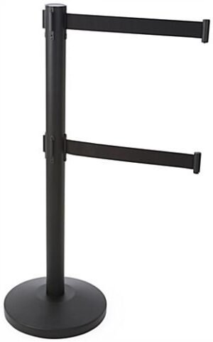 QueuePole.Economy 42" Black Stanchion Post with Dual 6.25’ Retractable Belts - Black