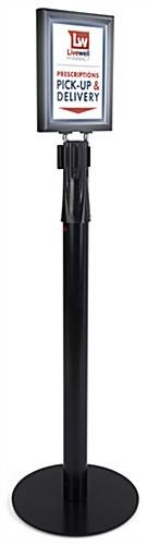 QueuePole.Illuminated 38" Post w/ 6.5' Retractable Belt, 10x12 LED Sign Holder, Black