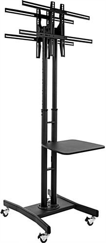 Rolling Dual AV Cart w/ Small Shelf, Fits 2 Monitors 37”-70”, Double-Sided - Black