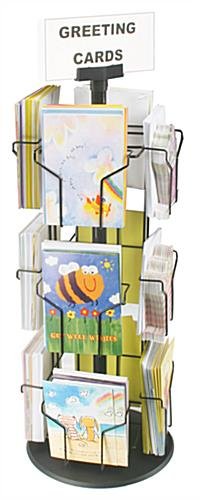 Rotating Greeting Card Display w/ Sign Clip, Countertop, 12 Pockets - Black