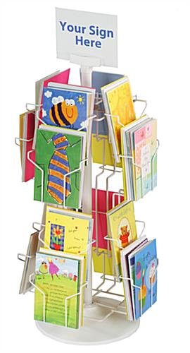 Rotating Greeting Card Display w/ Sign Clip, Countertop, 16 Pockets - White