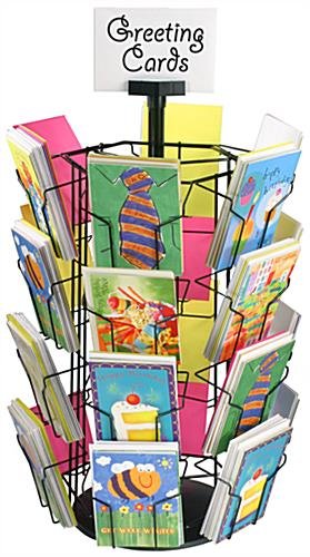Rotating Greeting Card Display w/ Sign Clip, Countertop, 24 Pockets - Black